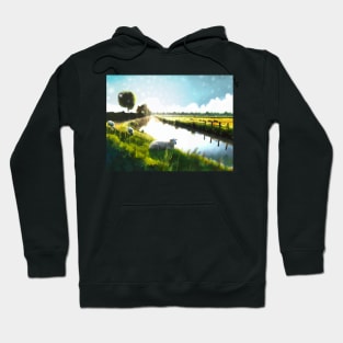 He makes me lie down in green pastures Painting Hoodie